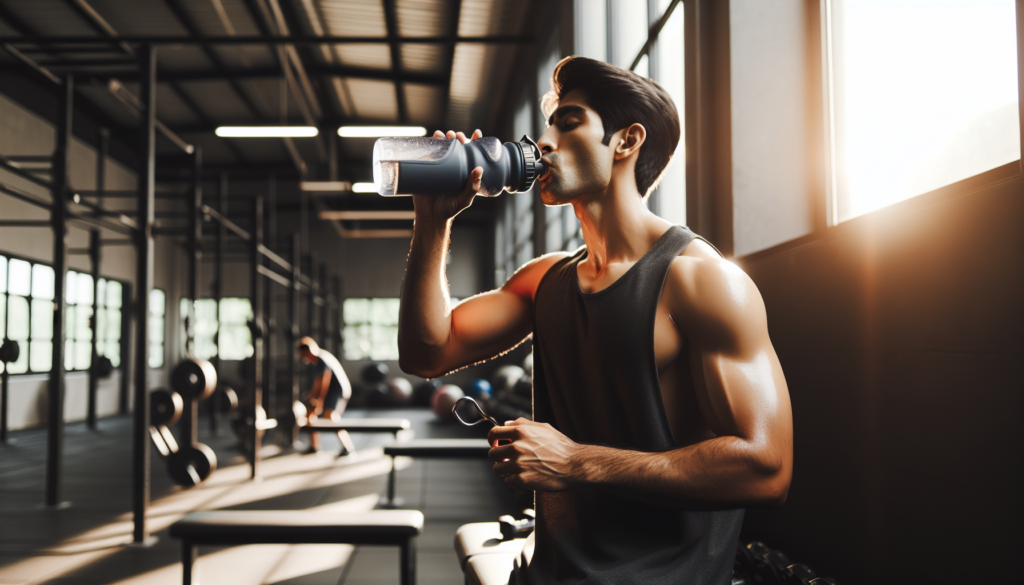 Man drinking water in gym
